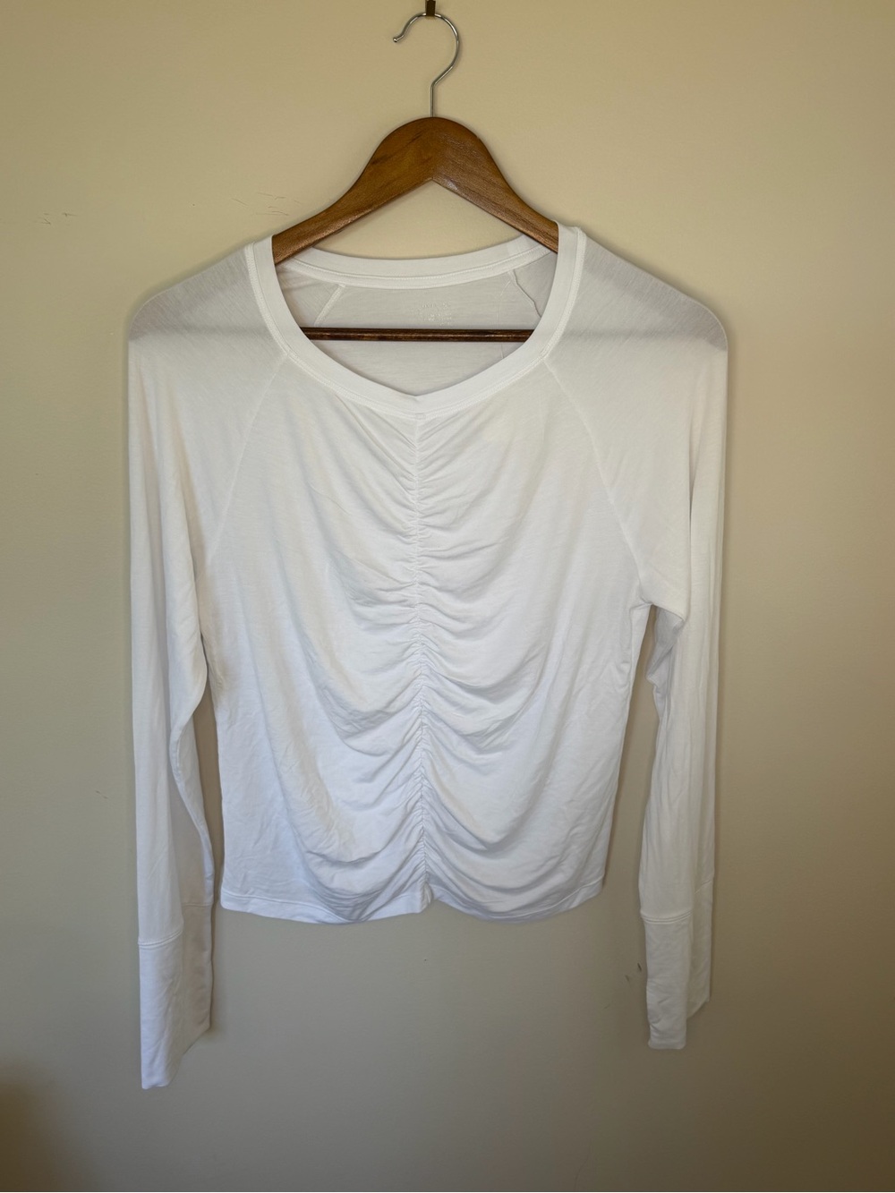 aerie White Ruched Long-Sleeve Tee